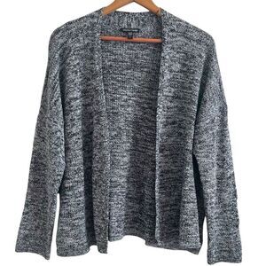 Eileen Fisher Linen Open Front Cardigan L Marled Sweater Mature Minimal Ethical